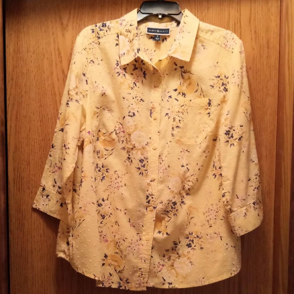 Karen Scott 3/4 sleeved Light Yellow Floral Blouse 1x